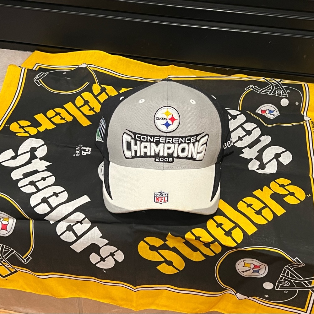 Pittsburg Steelers 2008 conference champions hat and bandanna